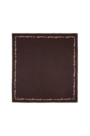 Dark Chestnut Border Water Wave Silk Square Scarf 