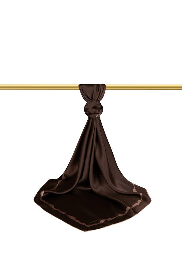 Dark Chestnut Border Water Wave Silk Square Scarf - 2