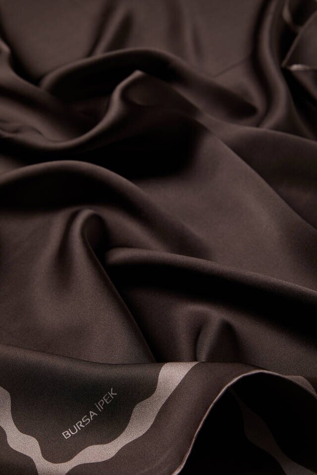 Dark Chestnut Border Water Wave Silk Square Scarf - 3