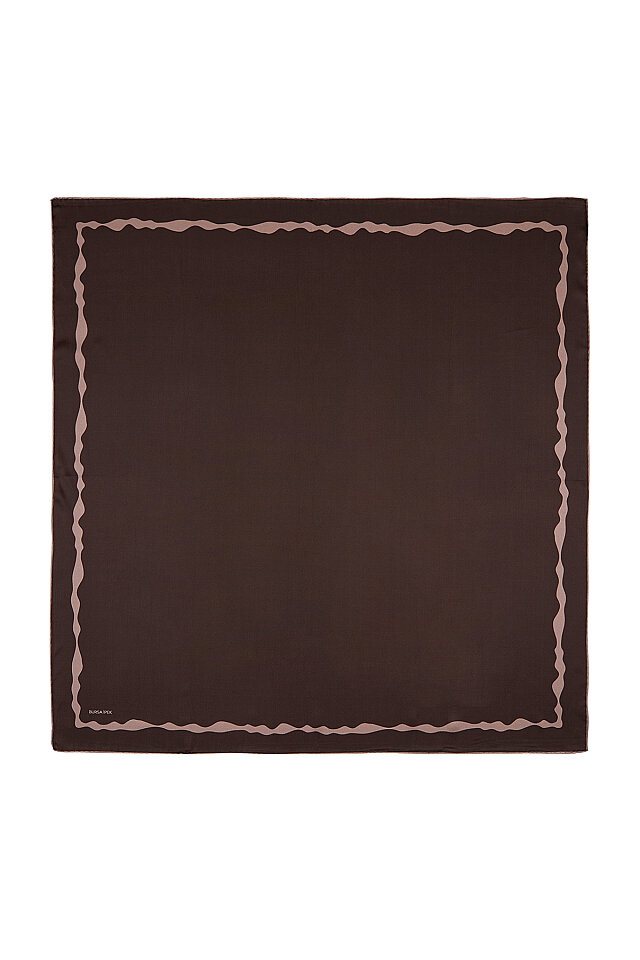 Dark Chestnut Border Water Wave Silk Square Scarf 