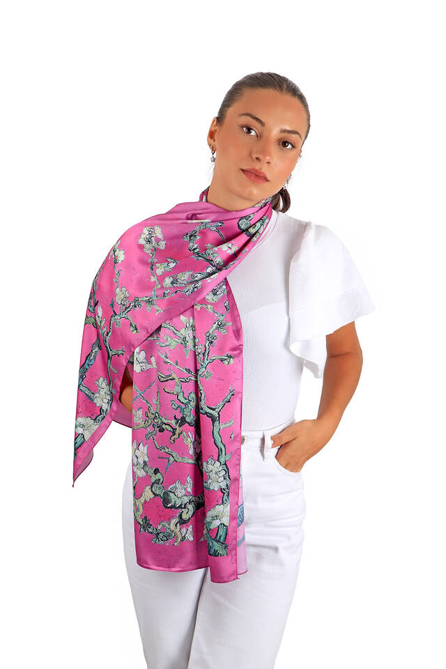 Dark Fuchsia Almond Blossom Silky Foulard - 2