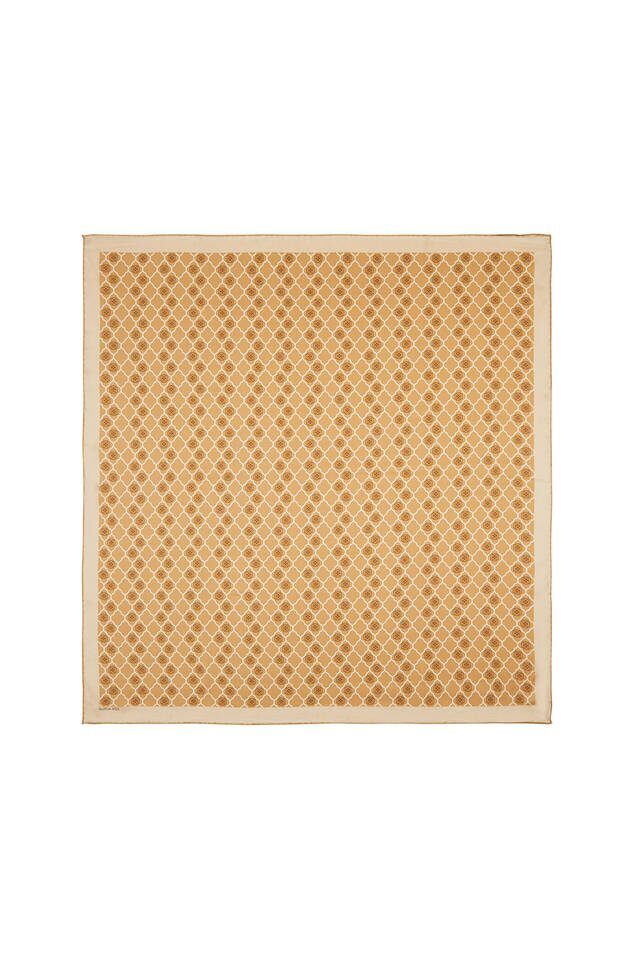 Dark Gold Monogram Silk Square Scarf 