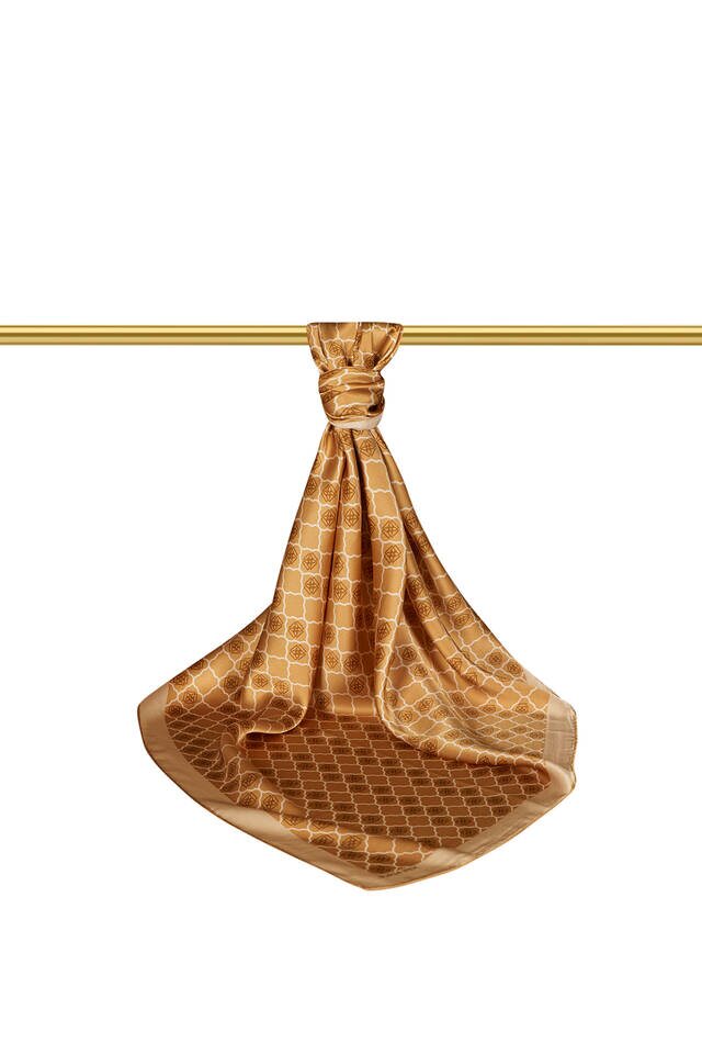 Dark Gold Monogram Silk Square Scarf - 2