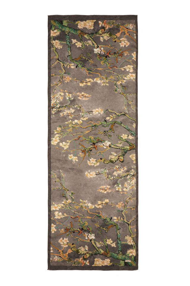 Dark Gray Almond Blossom Silk Scarf - 4