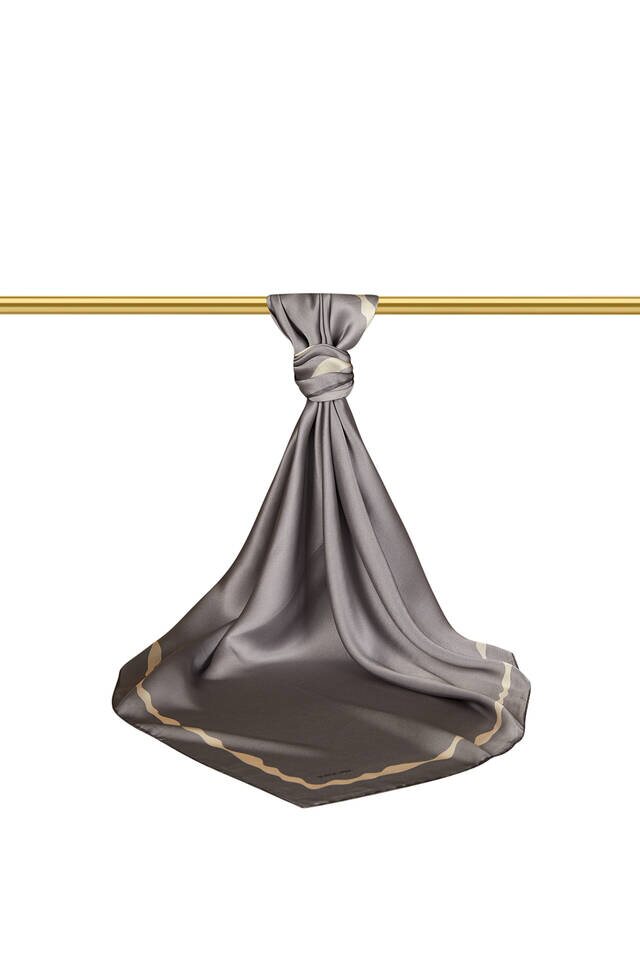Dark Gray Bordered Water Wave Silk Square Scarf - 2