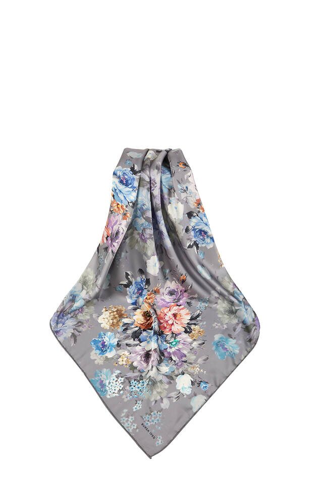 Dark Gray Quadrangle Pattern Silky Square Scarf - 3