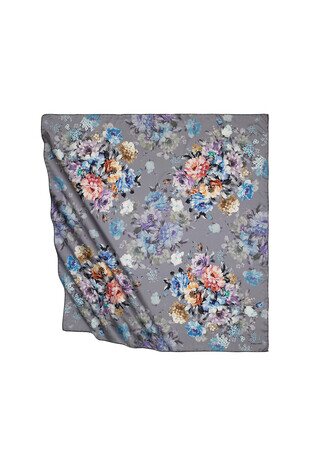 Dark Gray Quadrangle Pattern Silky Square Scarf 