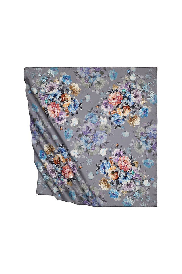 Dark Gray Quadrangle Pattern Silky Square Scarf 