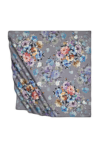 Dark Gray Quadrangle Pattern Silky Square Scarf 