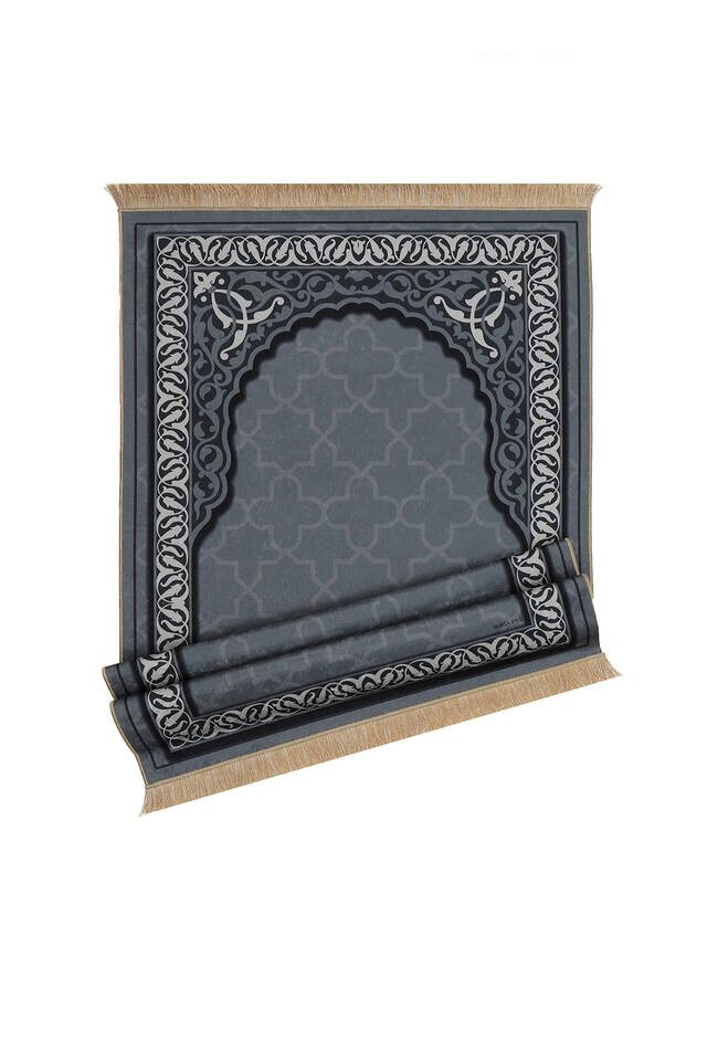 Dark Gray Velvet Carpet Prayer Rug - 4