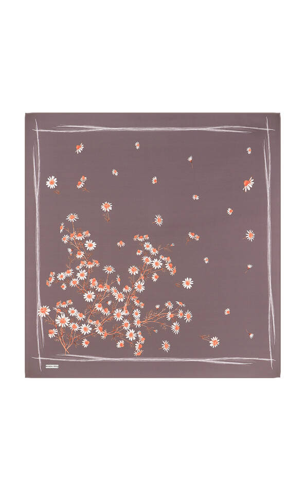 Dark Lilac Daisy Pattern Twill Silk Square Scarf - 2