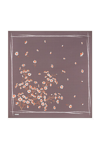 Dark Lilac Daisy Pattern Twill Silk Square Scarf 