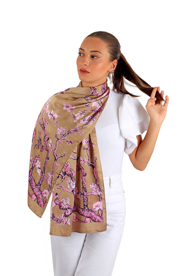 Dark Mustard Almond Blossom Silky Foulard - 2
