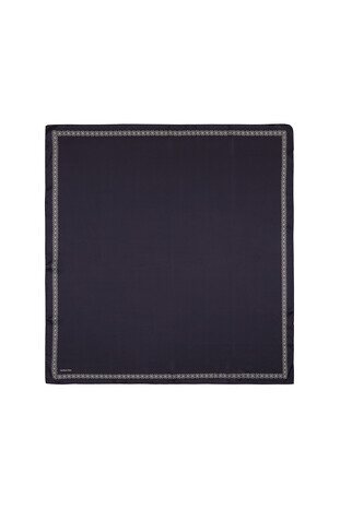 Dark Navy Blue Bordered Butterfly Silk Square Scarf 
