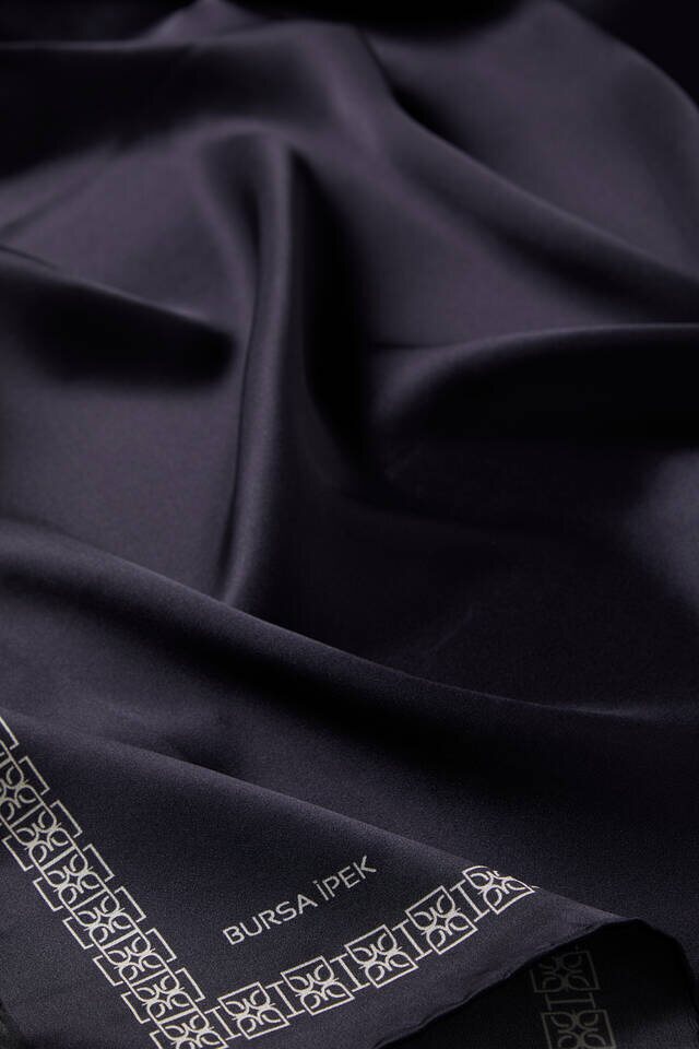 Dark Navy Blue Bordered Butterfly Silk Square Scarf - 3