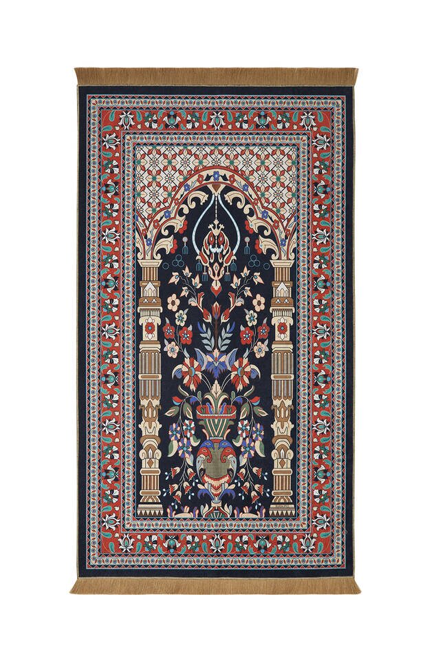 Dark Navy Blue Velvet Carpet Prayer Rug 
