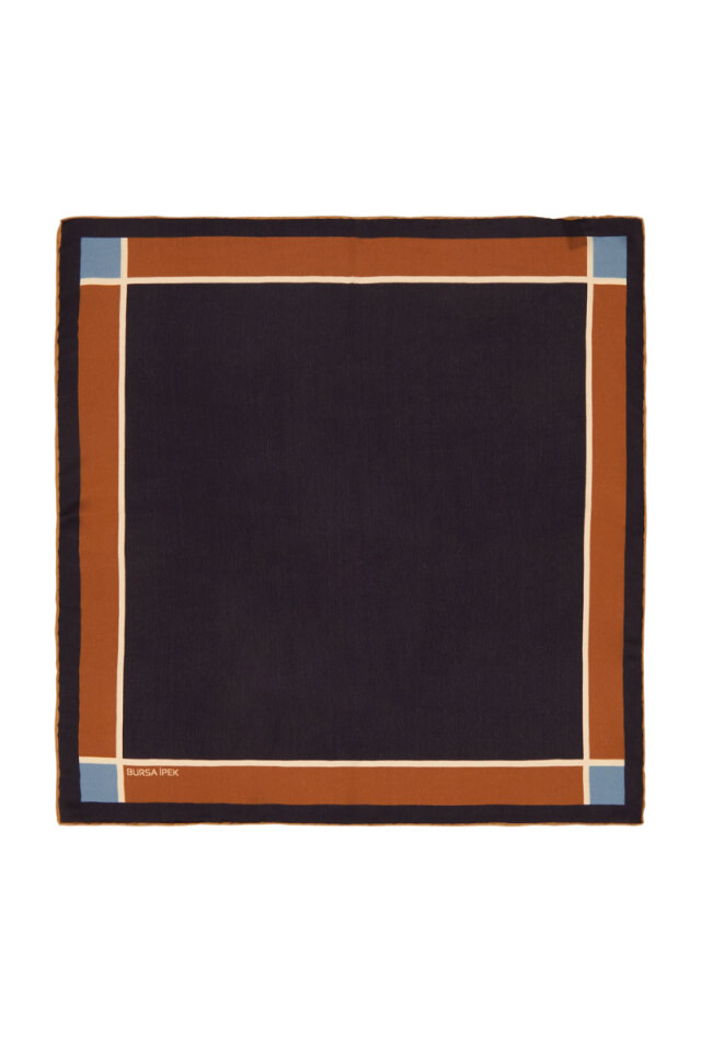 Dark Navy Wide Border Plain Silk Pocket Square - Bursa İpek
