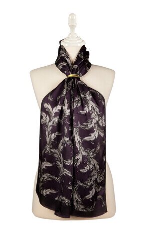 Dark Plum Leaf Pattern Silk Foulard 