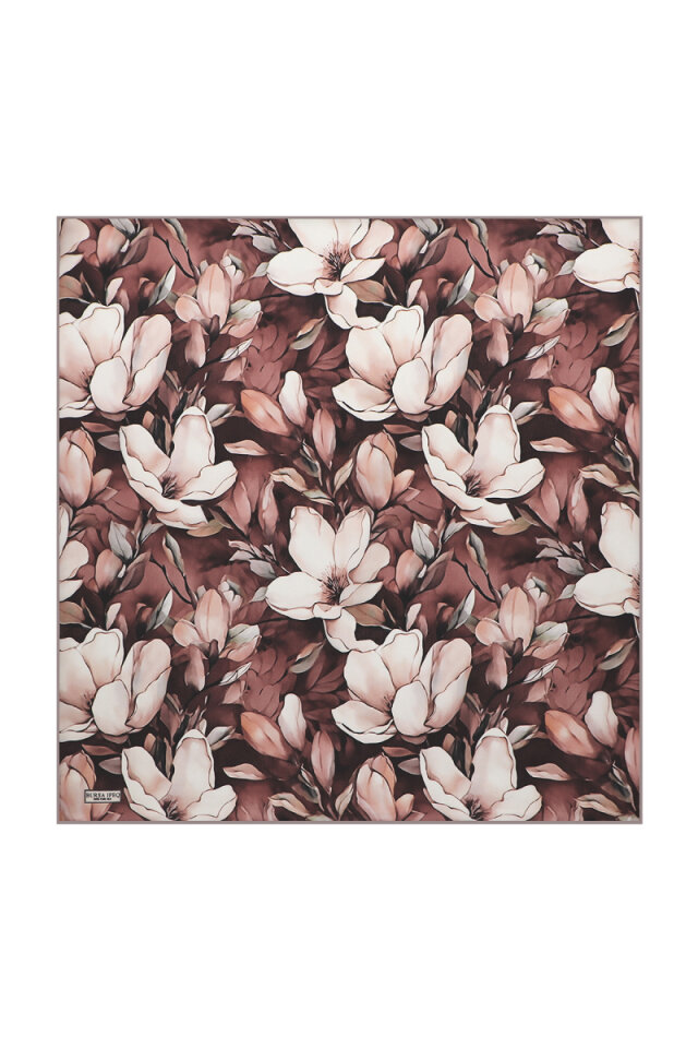 Dark Rose Daffodil Pattern Silk Pocket Square - Bursa İpek