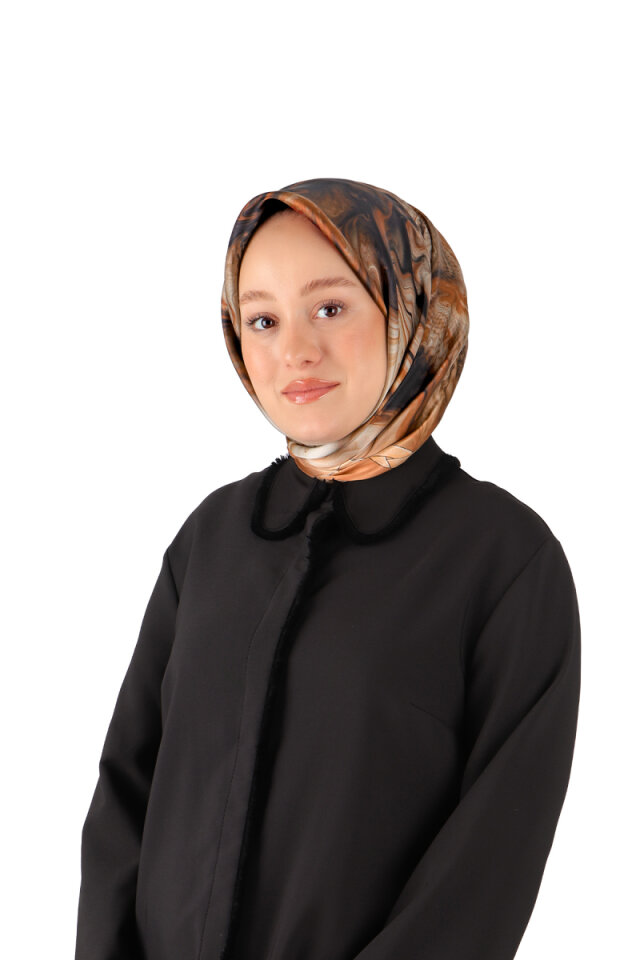 Dark Salmon Belt Pattern Sura Silk Square Scarf - 1