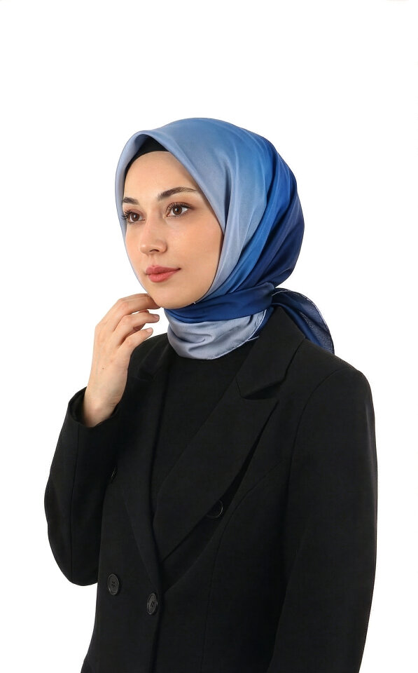 Lacivert Bebe Mavi Degrade Sura İpek Eşarp 