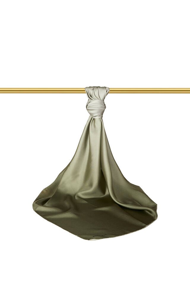 Haki Mint Degrade Twill İpek Eşarp - 2