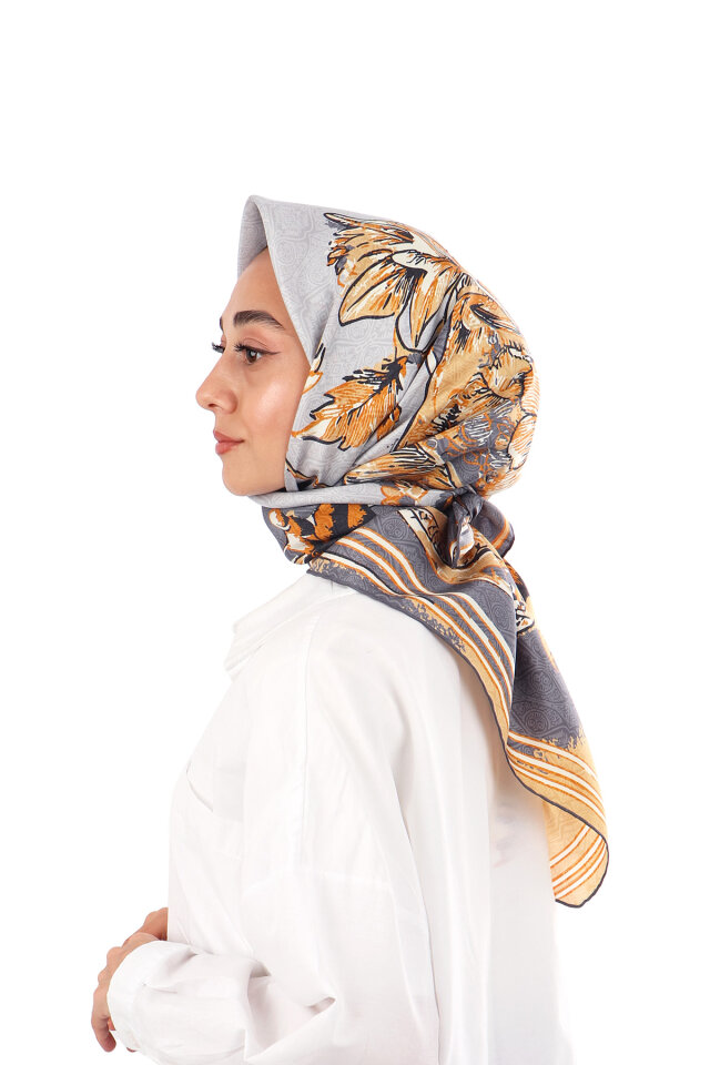 Füme Derya Desen Twill İpek Eşarp - 2