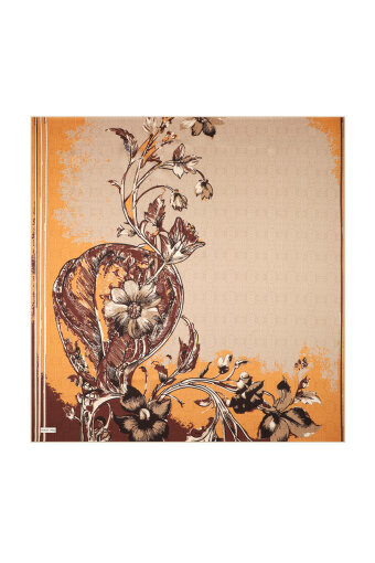 Kahverengi Derya Desen Twill İpek Eşarp 