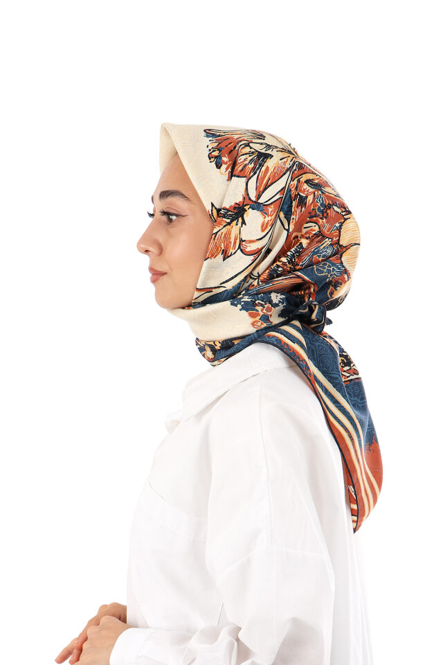 Kiremit Derya Desen Twill İpek Eşarp - 3