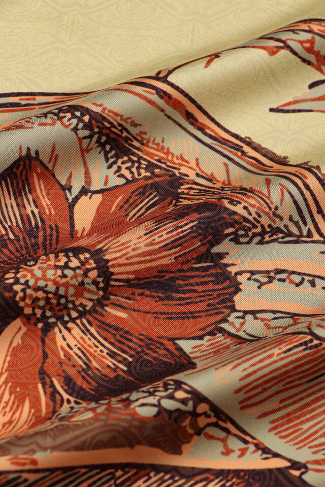 Yeşil Derya Desen Twill İpek Eşarp - 4