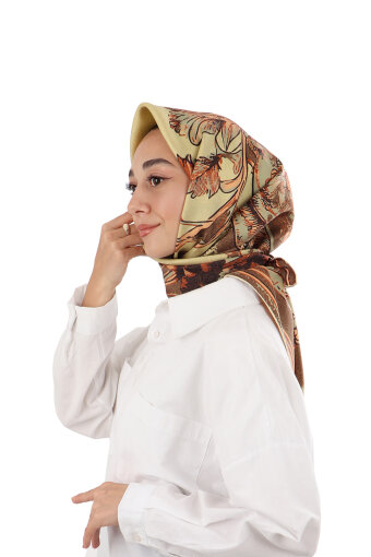 Yeşil Derya Desen Twill İpek Eşarp 