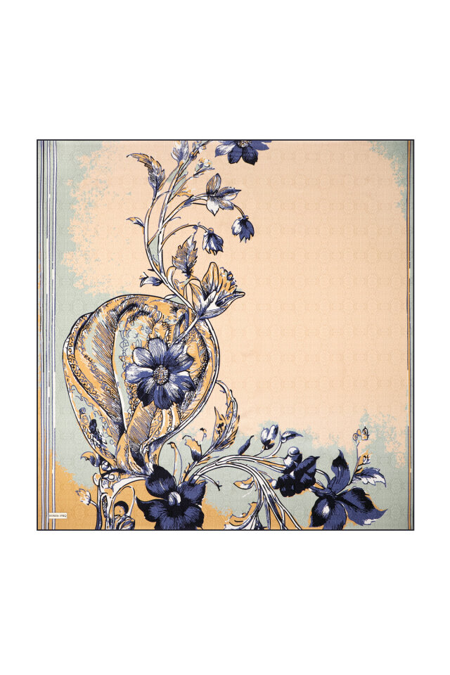 Gold Sea Pattern Twill Silk Scarf - 3