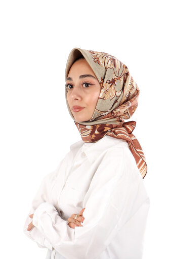Beige Ocean Pattern Twill Silk Scarf 