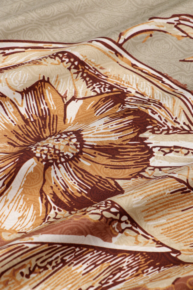 Beige Ocean Pattern Twill Silk Scarf - 4