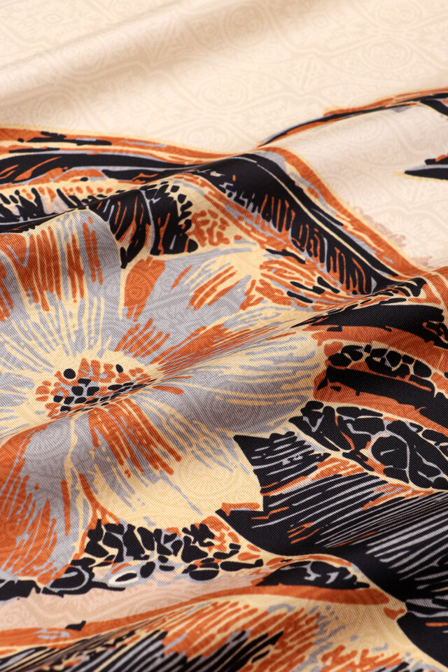 Black Sea Pattern Twill Silk Scarf - 4