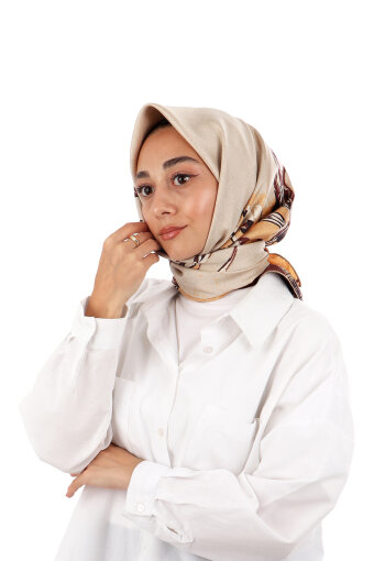 Brown Sea Pattern Twill Silk Scarf 