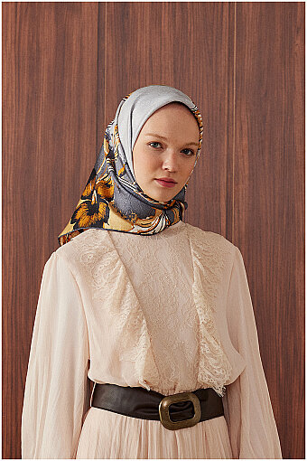 Smoked Sea Pattern Twill Silk Scarf 