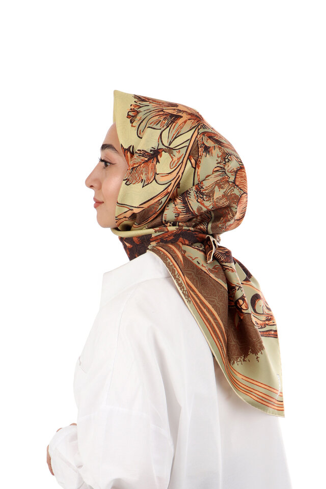 Green Sea Pattern Twill Silk Scarf - 2