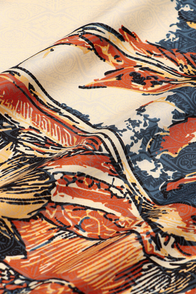 Tile Sea Pattern Twill Silk Scarf - 4