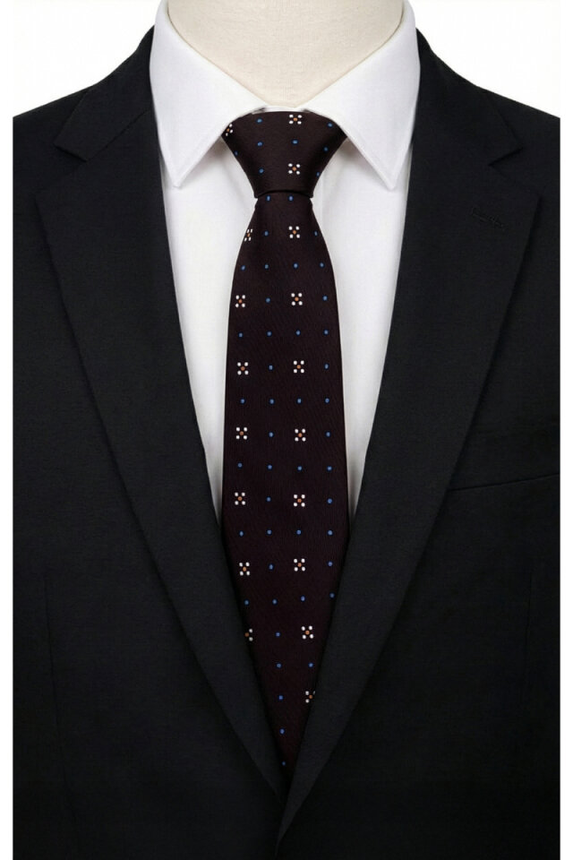 Kahverengi Desenli İpek Kravat - Bursa İpek