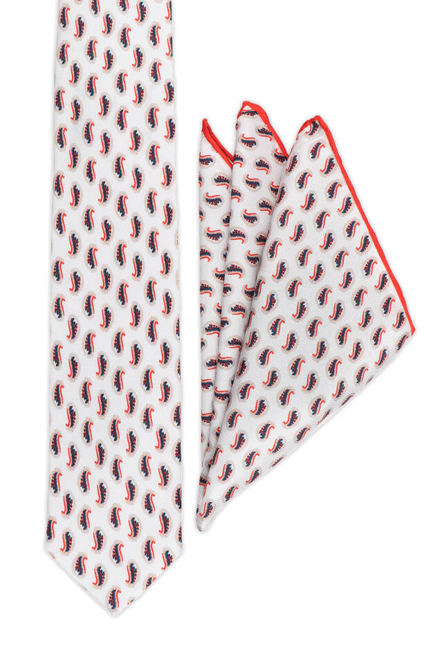 Bej Desenli İpek Kravat Takımı - 2