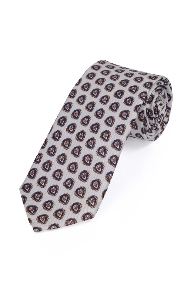 Ekru Desenli İpek Kravat Takımı - 3