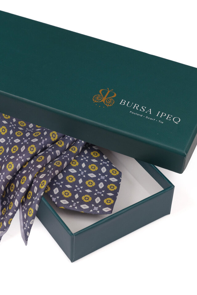 Füme Desenli İpek Kravat Takımı - 4