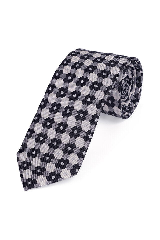 Gri Desenli İpek Kravat Takımı - 3