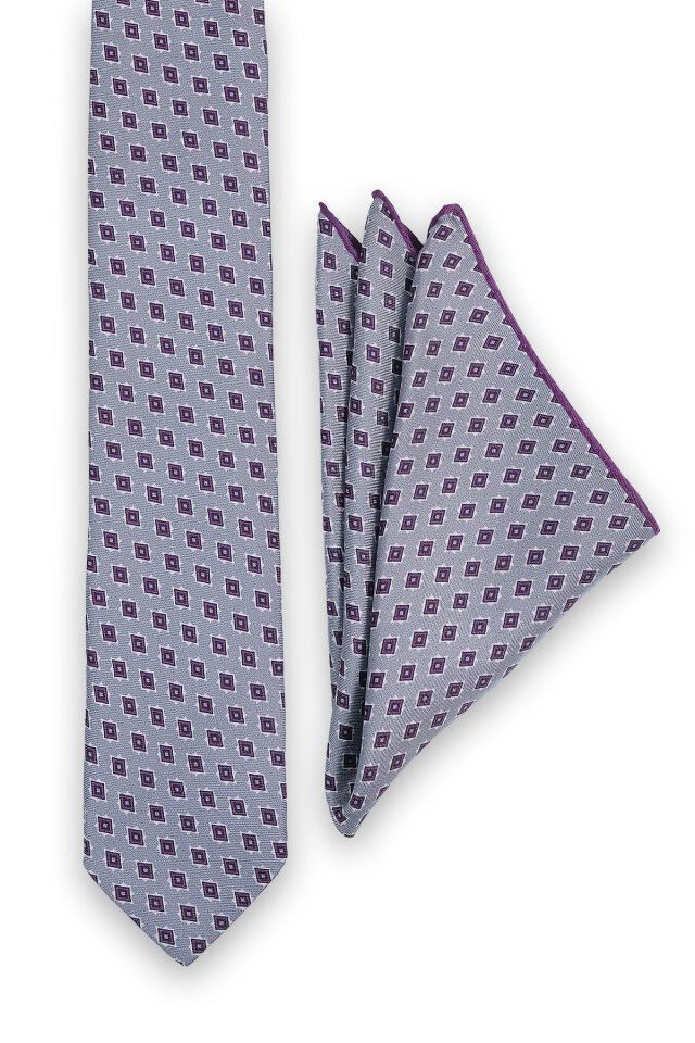 Gri Desenli İpek Kravat Takımı - Bursa İpek