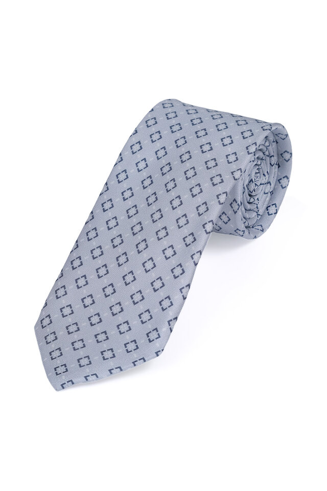 Gri Desenli İpek Kravat Takımı - 3