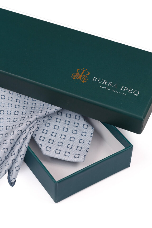 Gri Desenli İpek Kravat Takımı - 4