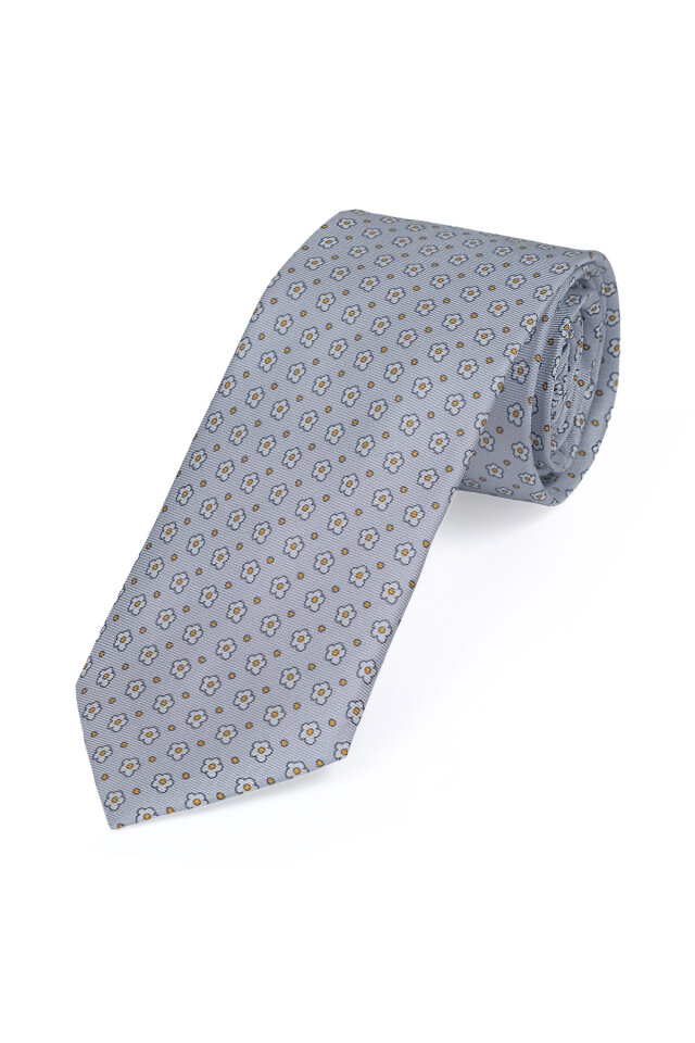 Gri Desenli İpek Kravat Takımı - 3