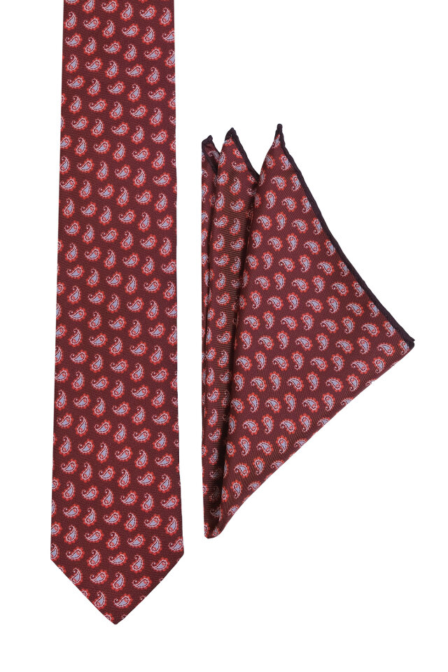 Kahverengi Desenli İpek Kravat Takımı - 2