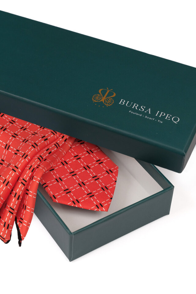 Kırmızı Desenli İpek Kravat Takımı - 4